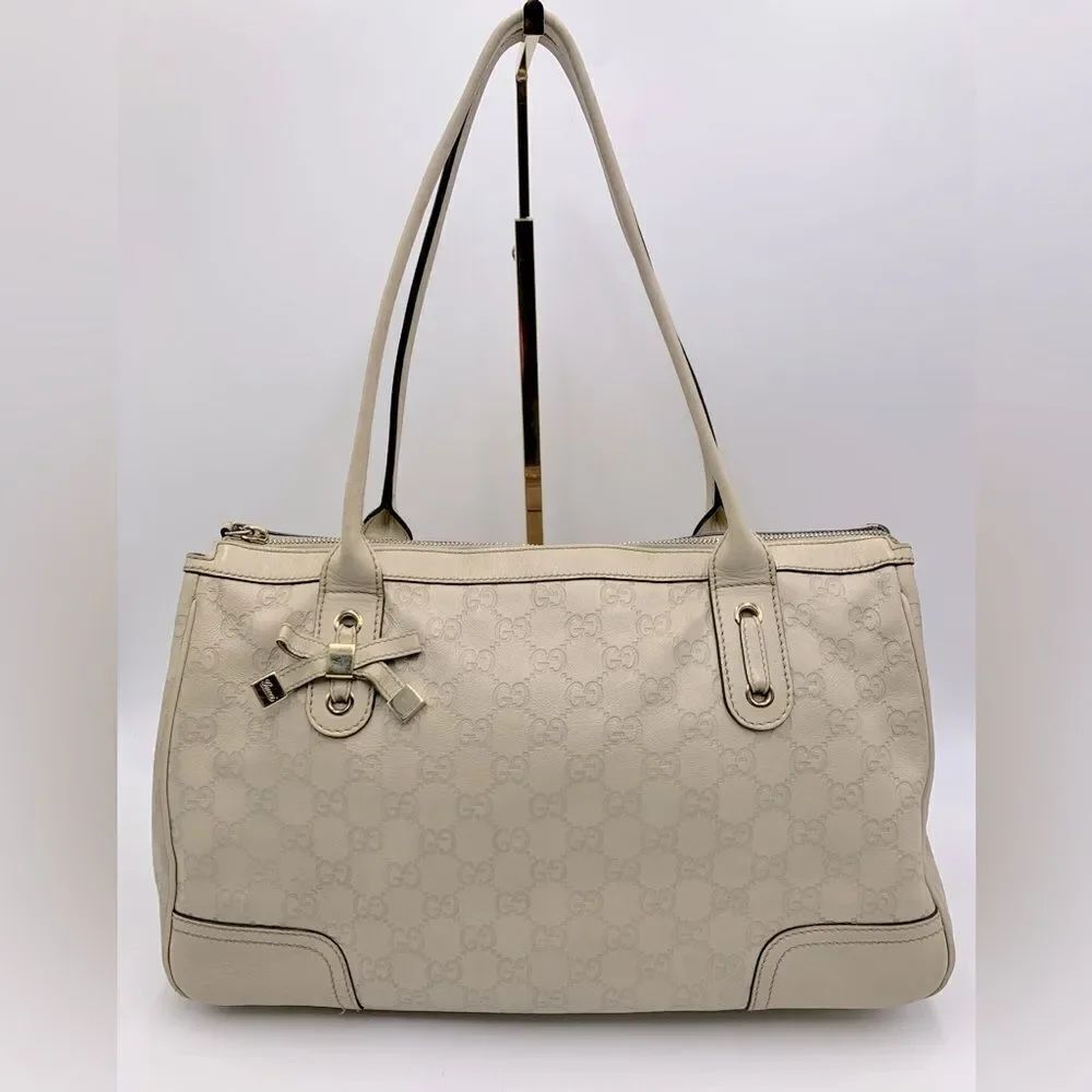 Auth Gucci Cream White Guccisima Leather Princey Shoulder Bag